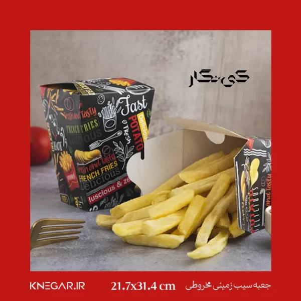 جعبه سیب‌زمینی مخروطی فانتزی برای سرو خیابانی و بیرون‌بر سیب‌زمینی سرخ‌کرده